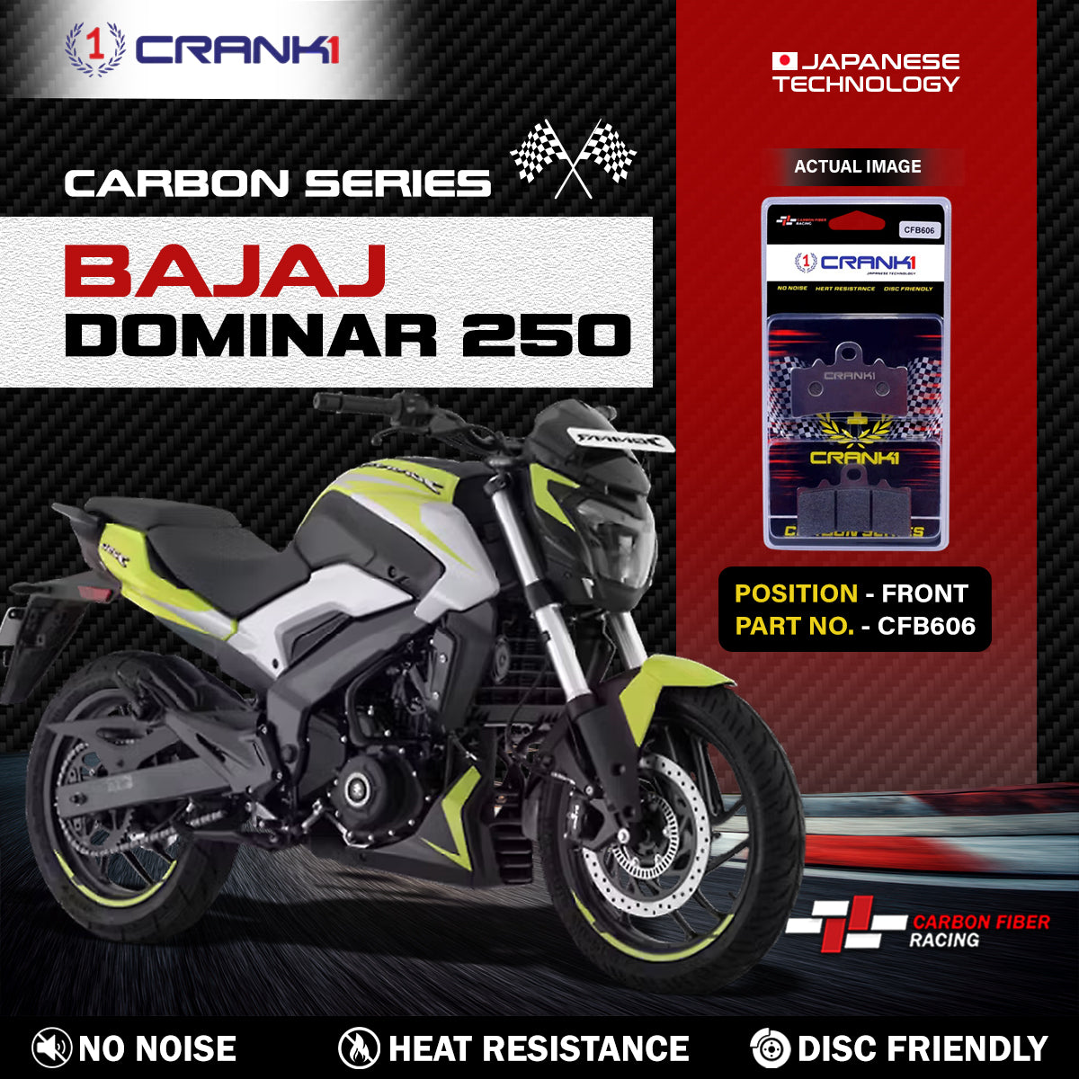 Crank1 Carbon Brake Pads For Bajaj Dominar 250 - Front - CFB606