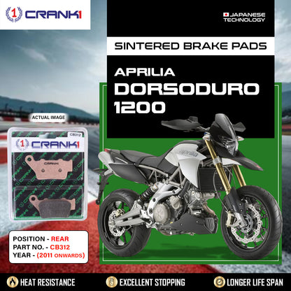 Crank1 Sintered Brake Pads For Aprilia Dorsoduro 1200 (2011 Onwards) - Rear - CB312