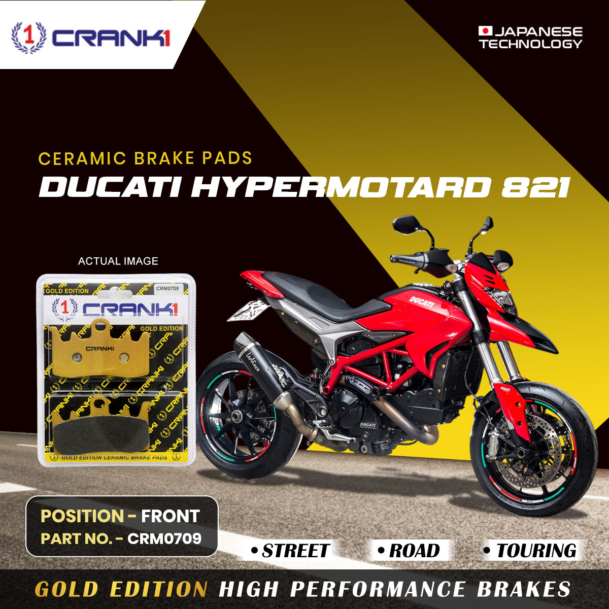 Crank1 Ceramic Brake Pads For Ducati Hypermotard 821 - Front - CRM0709 - 2 Sets