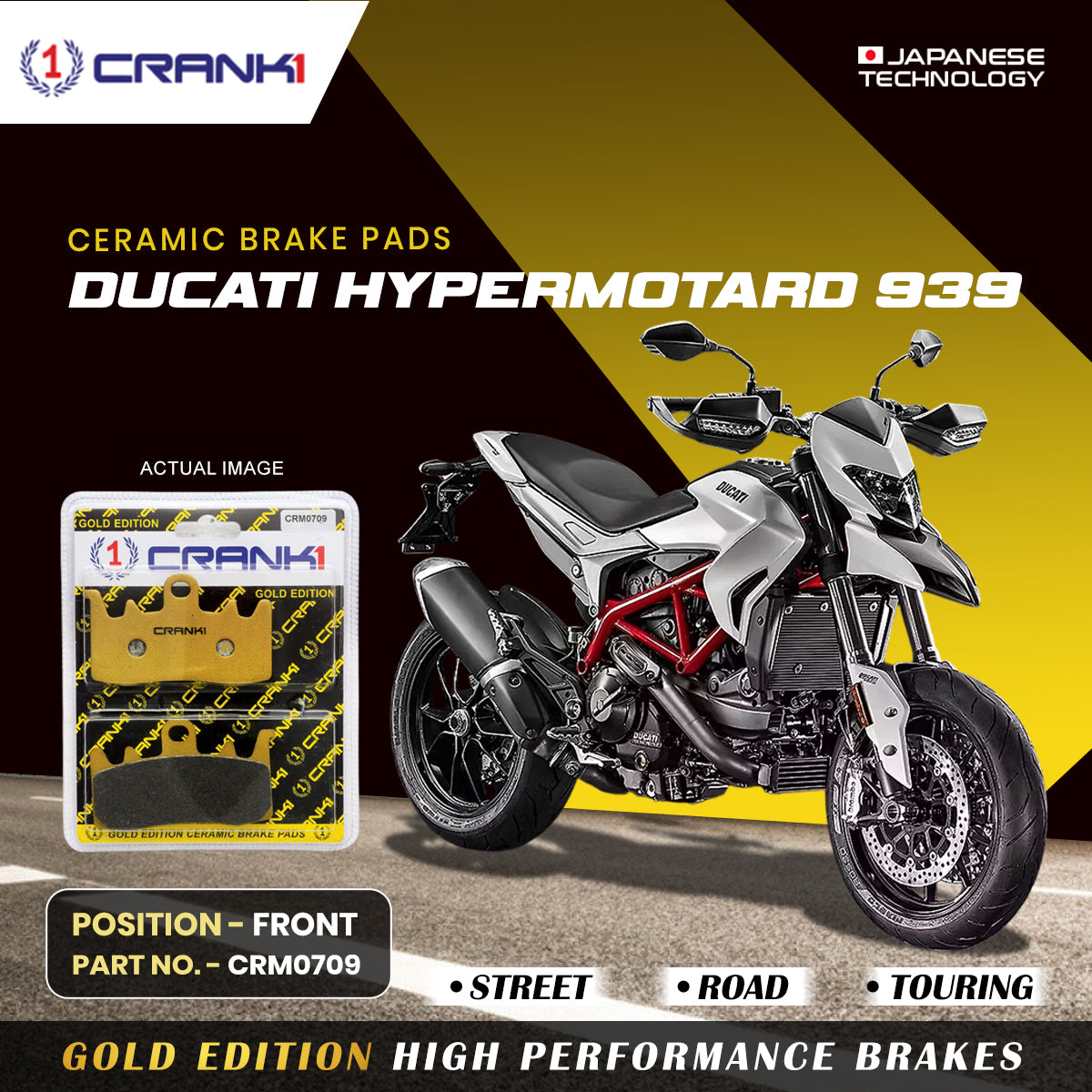 Crank1 Ceramic Brake Pads For Ducati Hypermotard 939 - Front - CRM0709 - 2 Sets