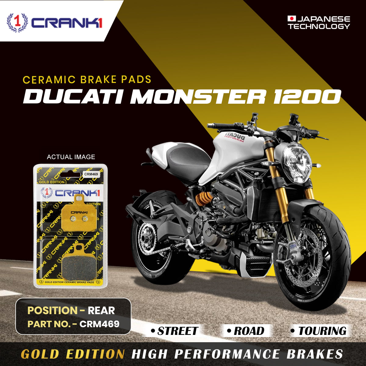 Crank1 Ceramic Brake Pads For Ducati Monster 1200 - Rear - CRM469