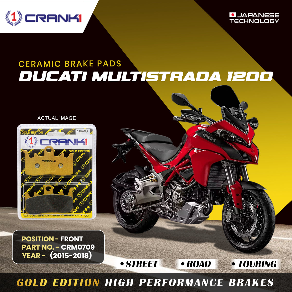 Crank1 Ceramic Brake Pads For Ducati Multistrada 1200 (2015-2018) - Front - CRM0709 - 2 Sets