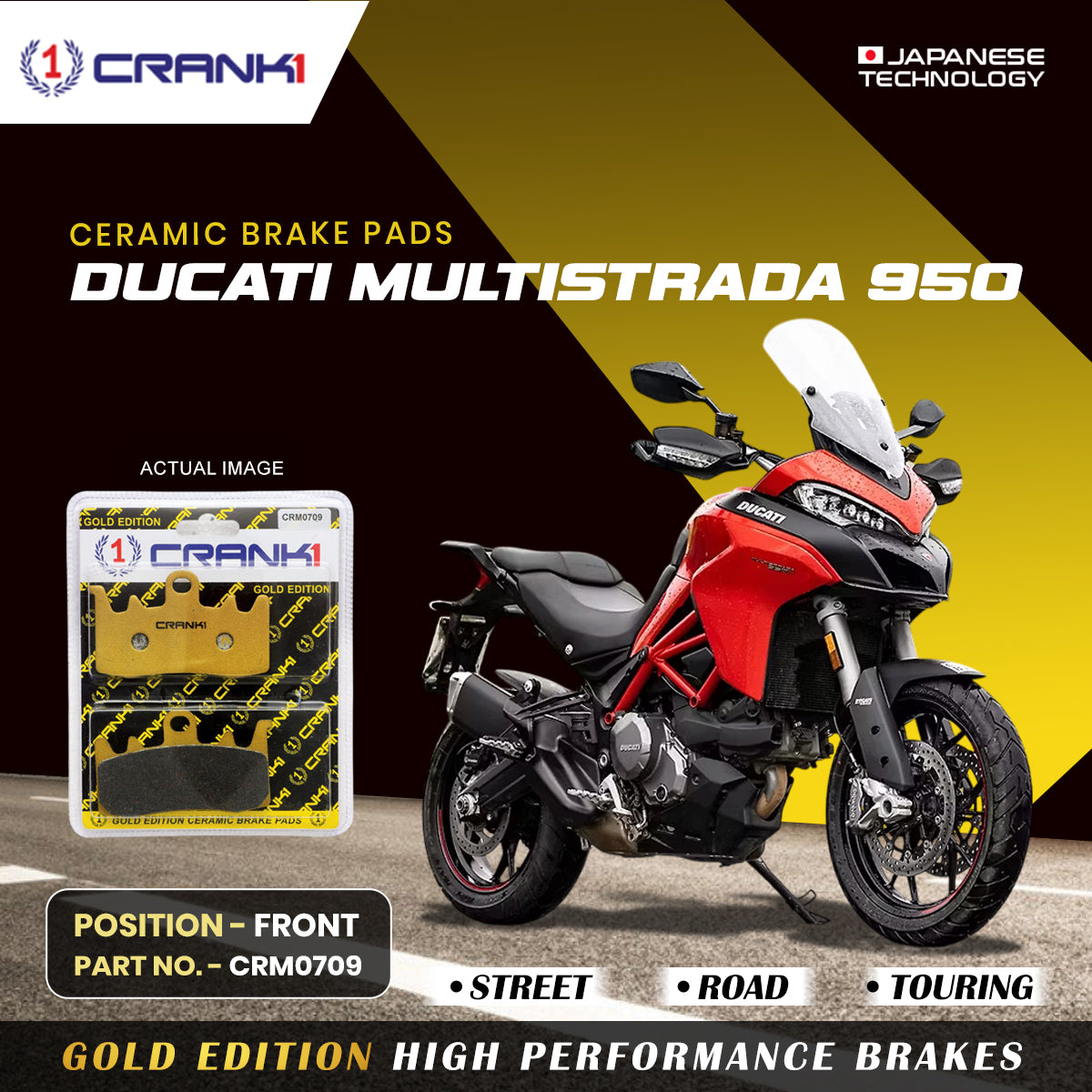 Crank1 Ceramic Brake Pads For Ducati Multistrada 950 - Front - CRM0709 - 2 Sets