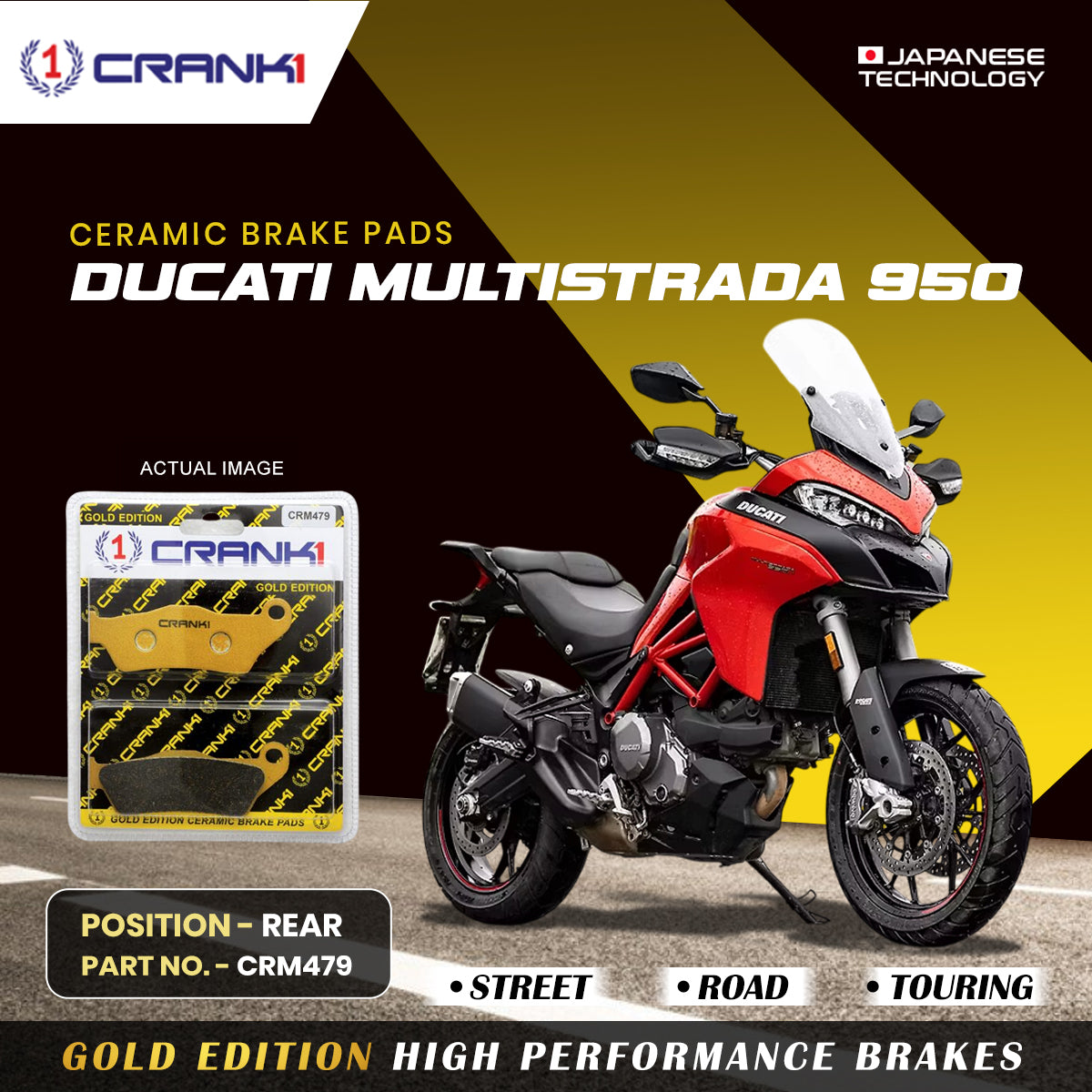 Crank1 Ceramic Brake Pads For Ducati Multistrada 950 - Rear - CRM479