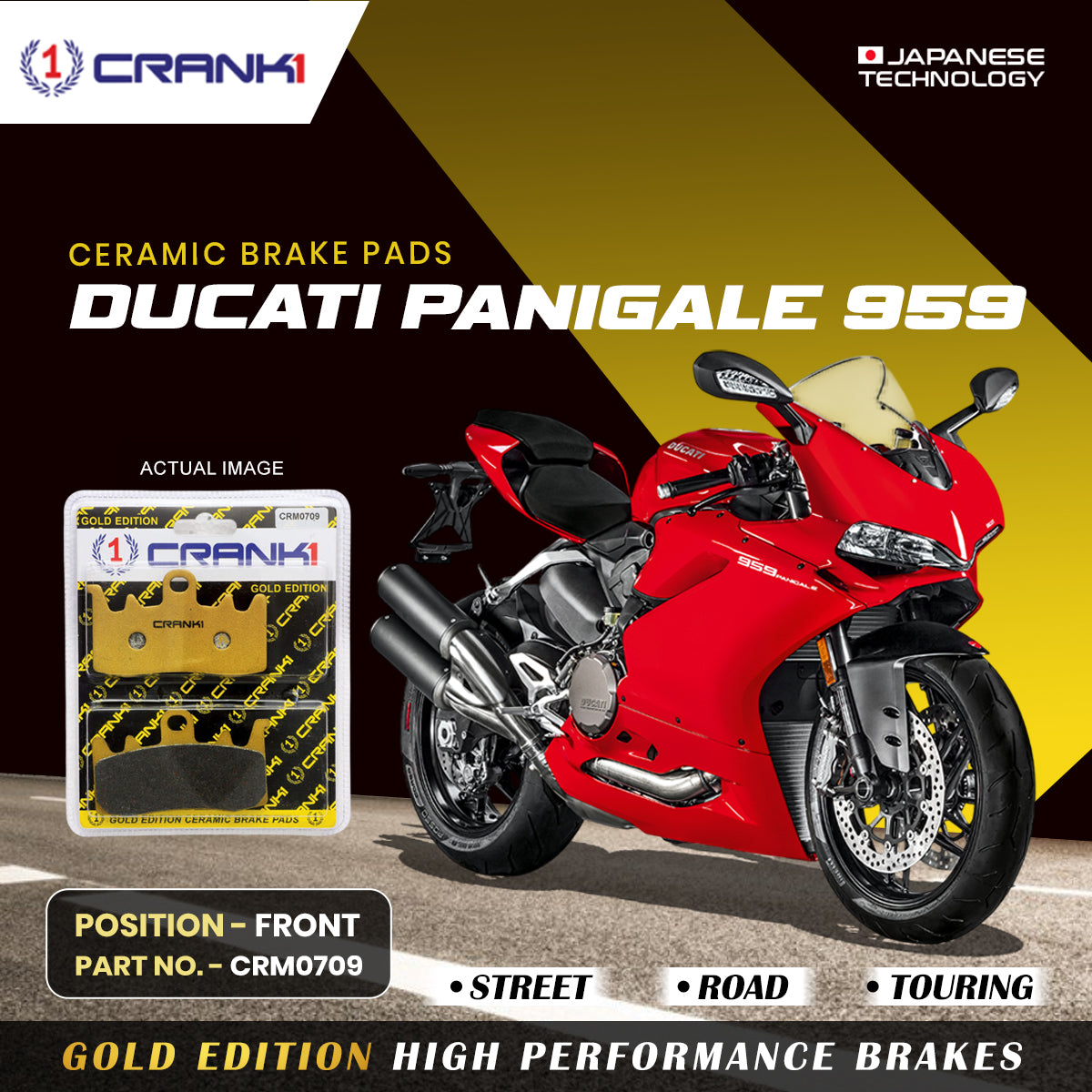 Crank1 Ceramic Brake Pads For Ducati Panigale 959 - Front - CRM0709 - 2 Sets