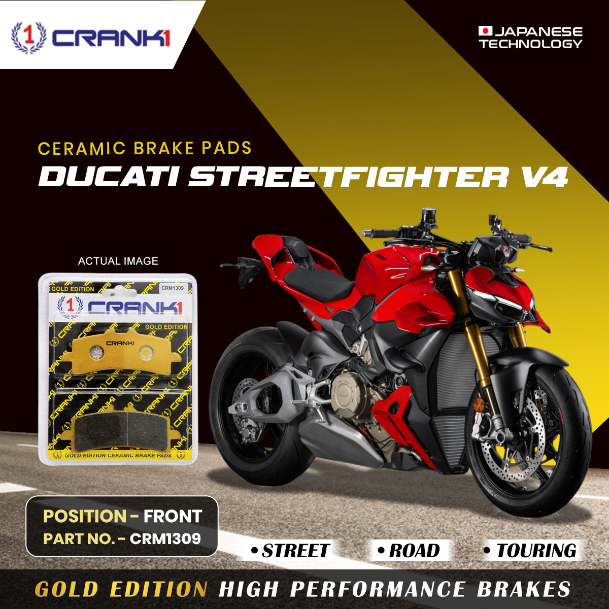 Crank1 Ceramic Brake Pads For Ducati Streetfighter V4 - Front - CRM1309 - 2 Sets