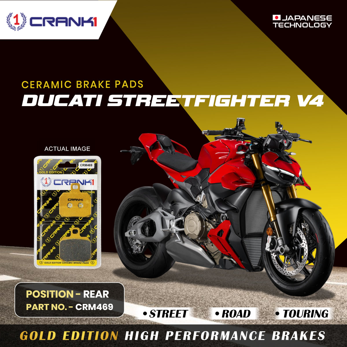 Crank1 Ceramic Brake Pads For Ducati Streetfighter V4 - Rear - CRM469
