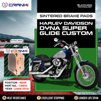 Crank1 Sintered Brake Pads For Harley Davidson Dyna Super Glide Customs (2008-2014) - Rear - CB854