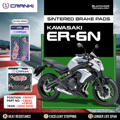 Crank1 Sintered Brake Pads For Kawasaki ER-6n (2012-2016) - Front - CB922 + CB132 - 2 Sets