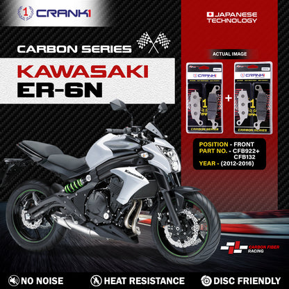 Crank1 Carbon Brake Pads For Kawasaki ER-6n (2012-2016) - Front - CFB922 + CFB132 - 2 Sets