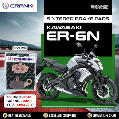 Crank1 Sintered Brake Pads For Kawasaki ER-6n (2012-2016) - Rear - CB291