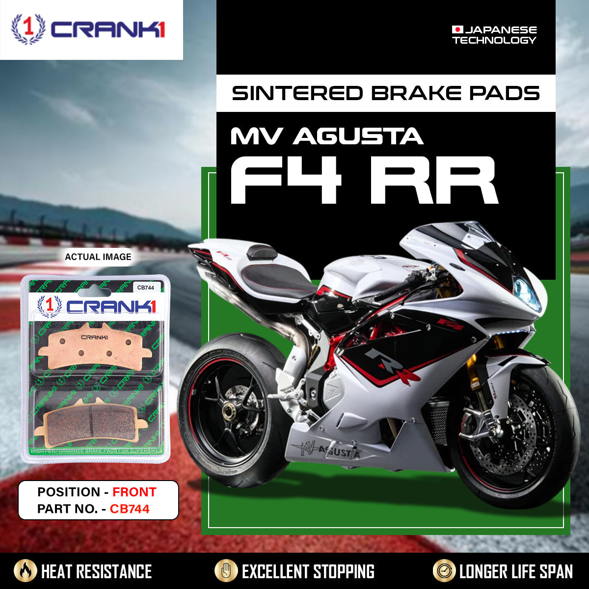 Crank1 Sintered Brake Pads For MV Agusta F4 RR - Front - CB744 - 2 Sets