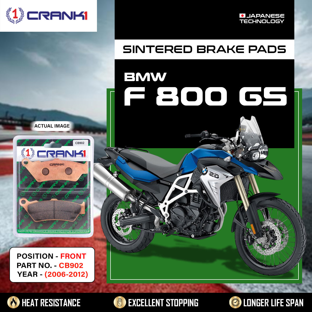 Crank1 Sintered Brake Pads For BMW F 800 GS (2006-2012) - Front - CB902