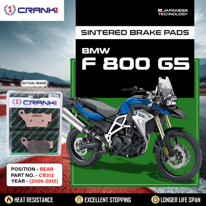Crank1 Sintered Brake Pads For BMW F 800 GS (2006-2012) - Rear - CB312