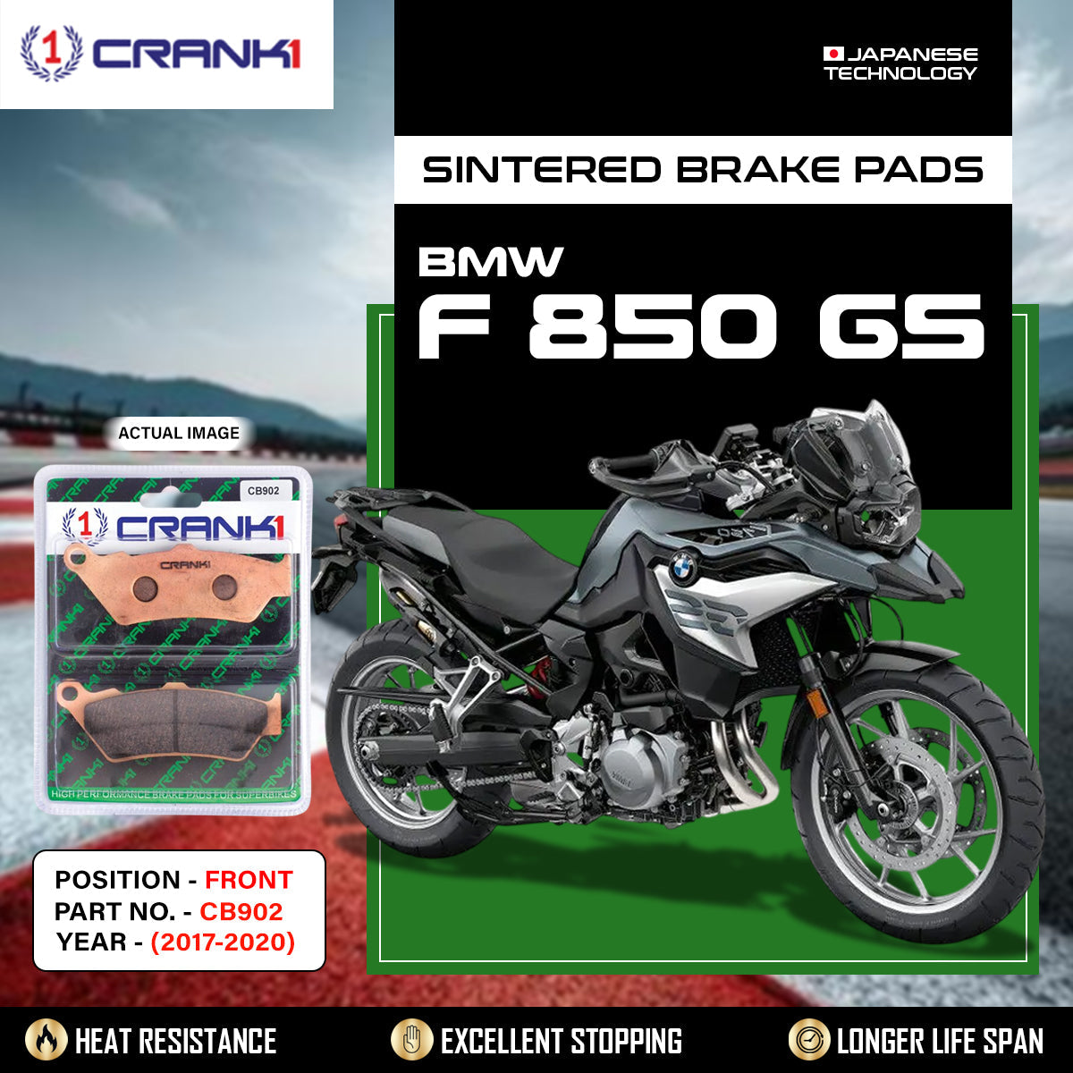Crank1 Sintered Brake Pads For BMW F 850 GS (2017-2020) - Front - CB902 - 2 Sets