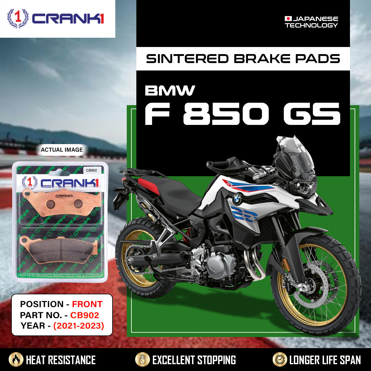 Crank1 Sintered Brake Pads For BMW F 850 GS (2021-2023) - Front - CB902 - 2 Sets