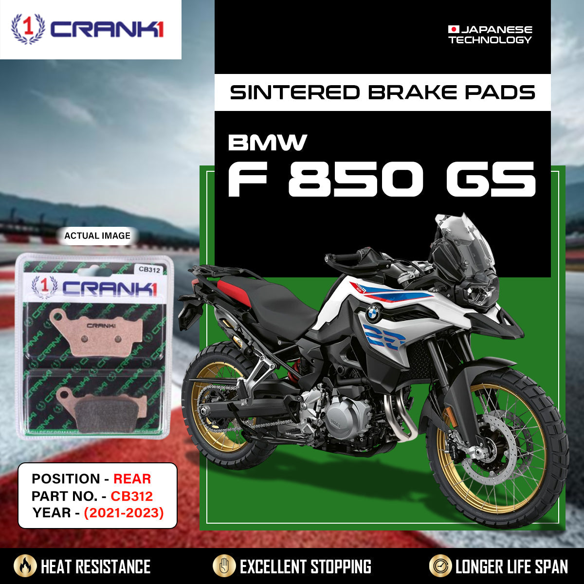 Crank1 Sintered Brake Pads For BMW F 850 GS (2021-2023) - Rear - CB312