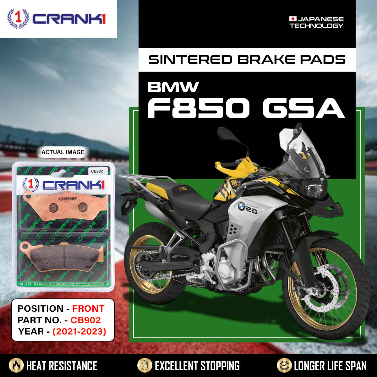 Crank1 Sintered Brake Pads For BMW F850 GSA (2021-2023) - Front - CB902 - 2 Sets