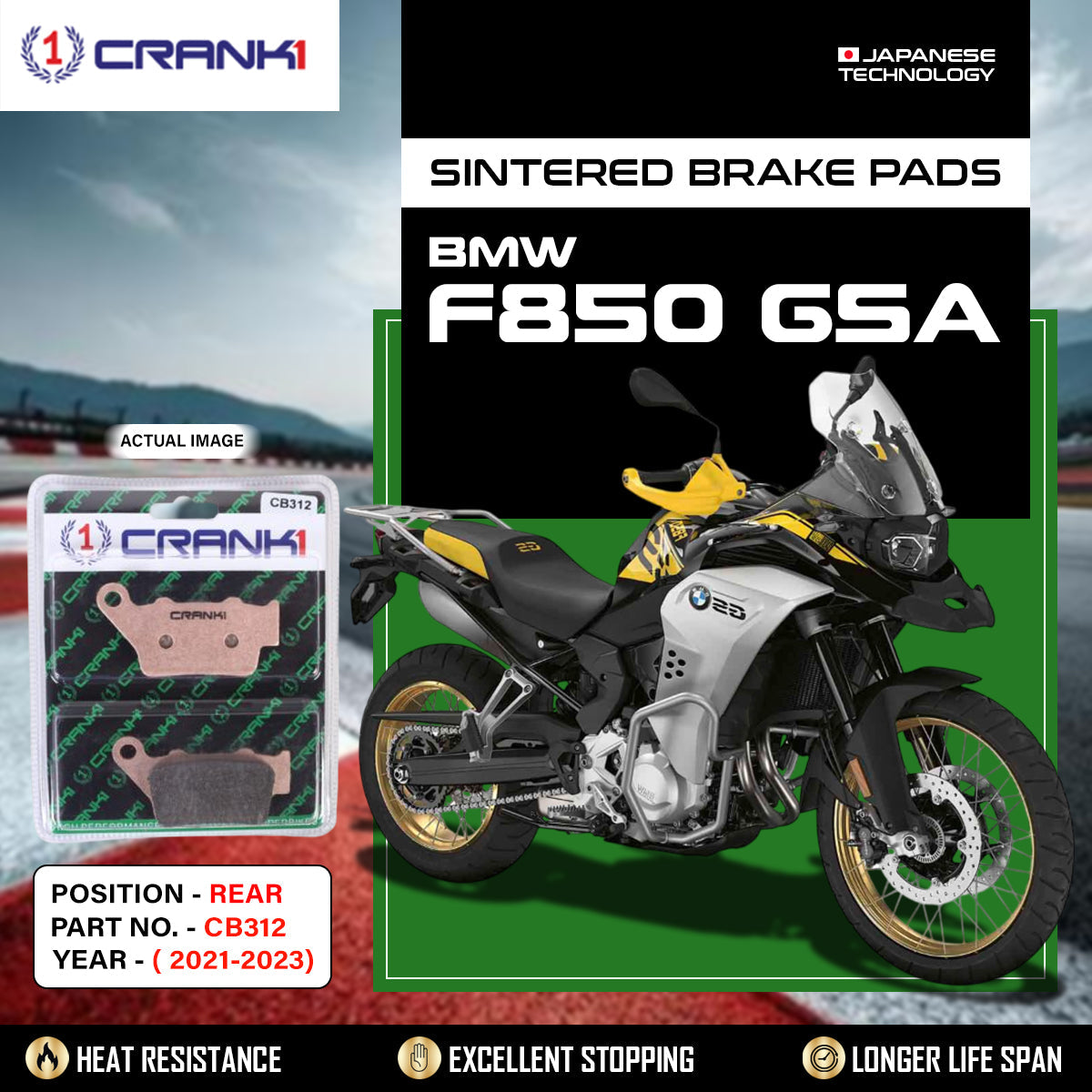 Crank1 Sintered Brake Pads For BMW F850 GSA (2021-2023) - Rear - CB312