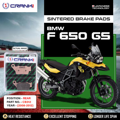 Crank1 Sintered Brake Pads For BMW F 650 GS (2008-2012) - Rear - CB312