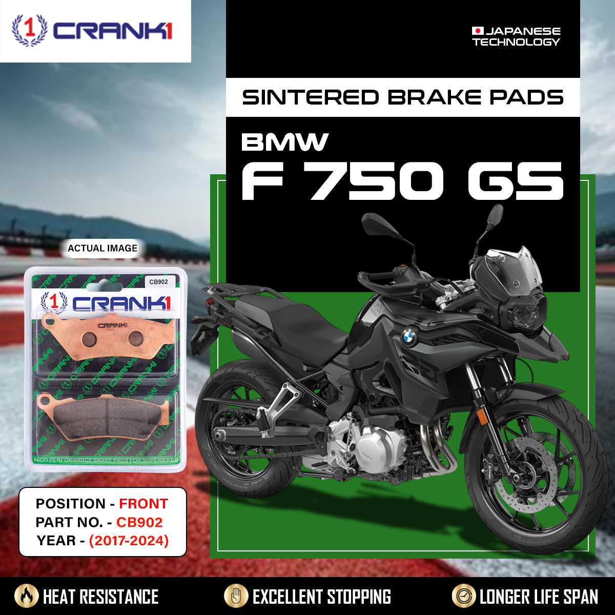Crank1 Sintered Brake Pads For BMW F 750 GS (2017-2024) - Front - CB902 - 2 Sets