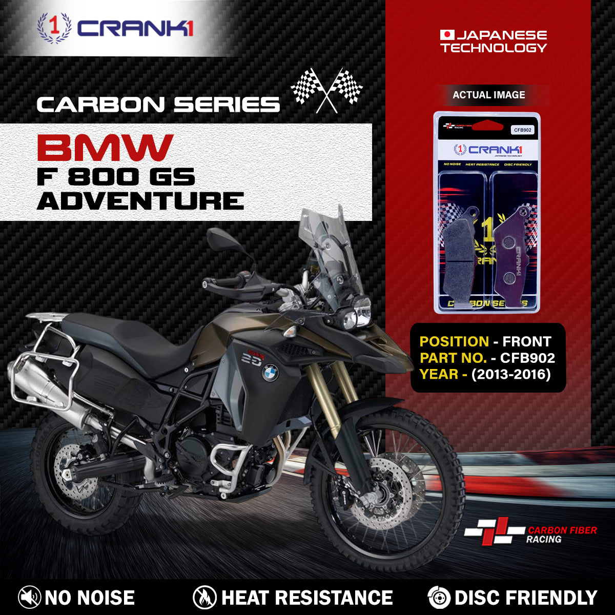 Crank1 Carbon Brake Pads For BMW F 800 GS Adventure (2013-2016) - Front - CFB902