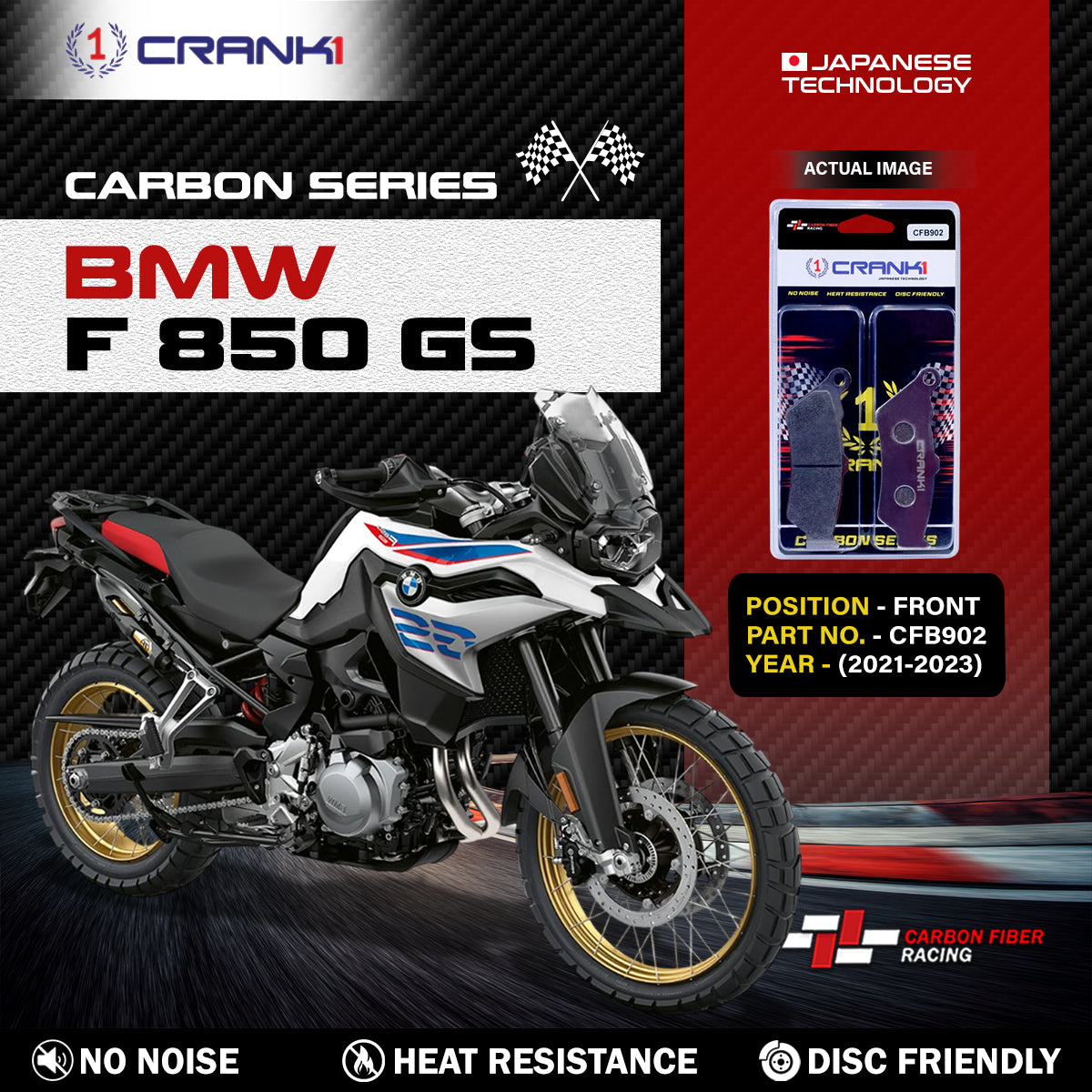 Crank1 Carbon Brake Pads For BMW F 850 GS (2021-2023) - Front - CFB902 - 2 Sets