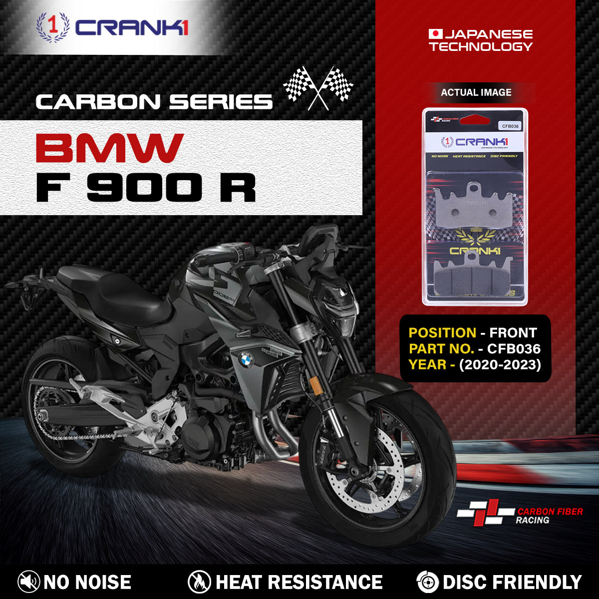 Crank1 Carbon Brake Pads For BMW F 900 R (2020-2023) - Front - CFB036 - 2 Sets