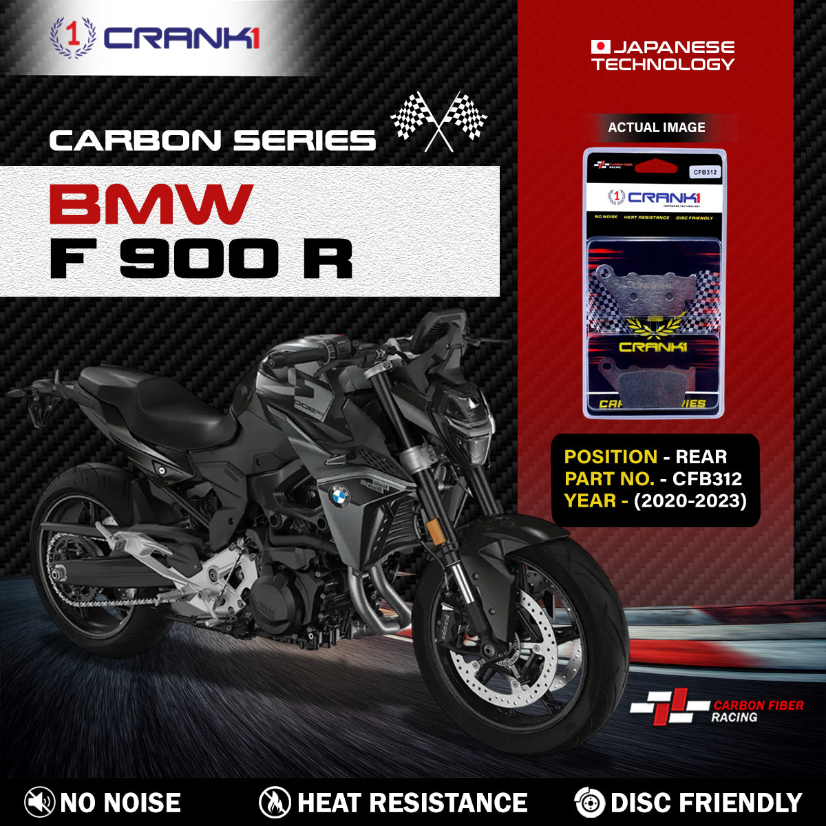 Crank1 Carbon Brake Pads For BMW F 900 R (2020-2023) - Rear - CFB312