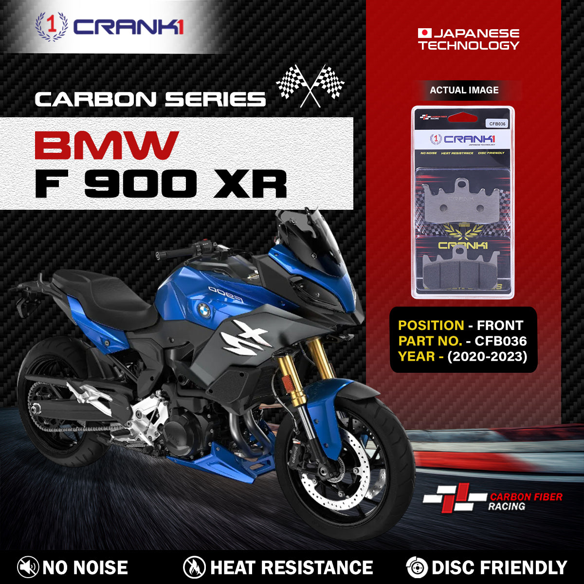 Crank1 Carbon Brake Pads For BMW F 900 XR (2020-2023) - Front - CFB036 - 2 Sets