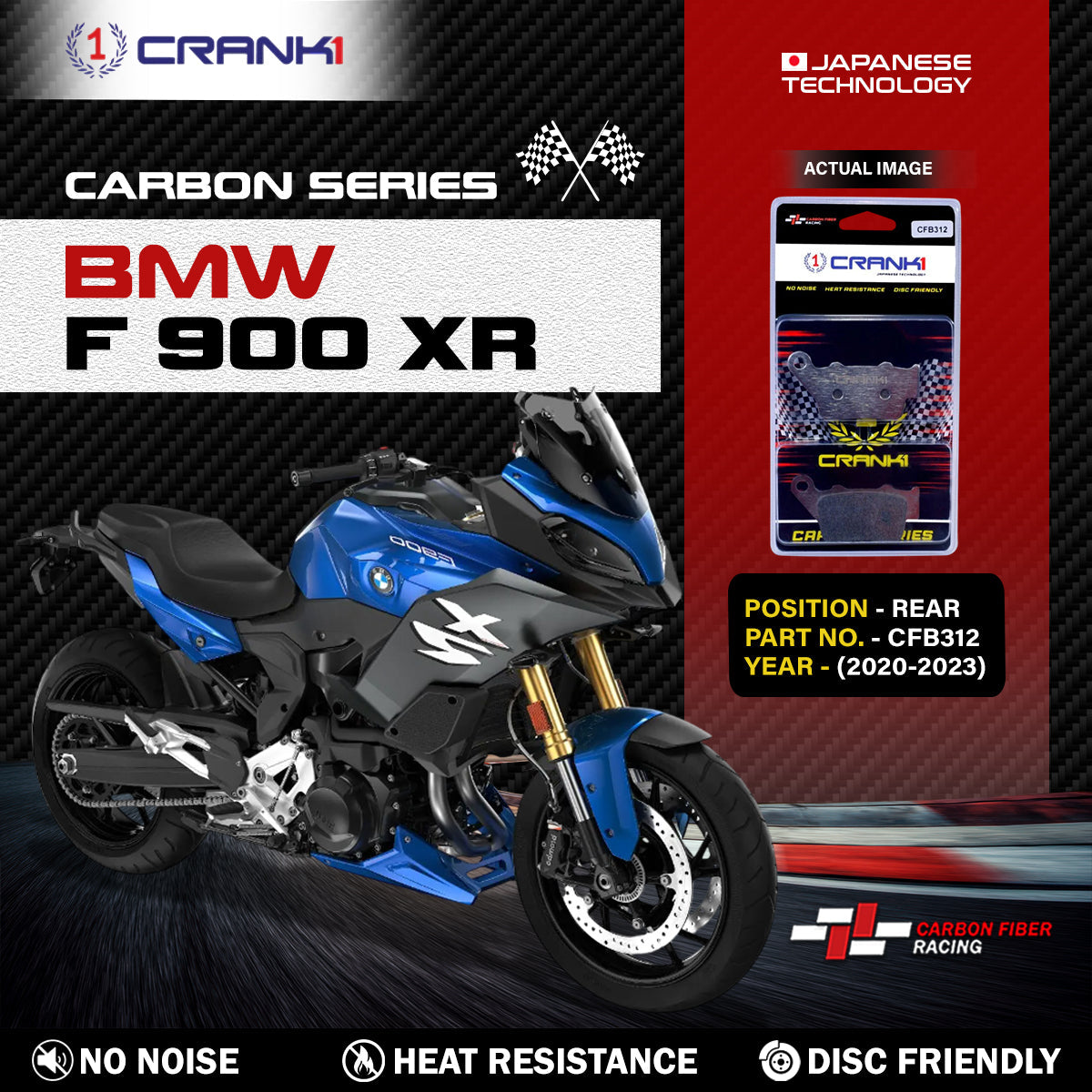 Crank1 Carbon Brake Pads For BMW F 900 XR (2020-2023) - Rear - CFB312