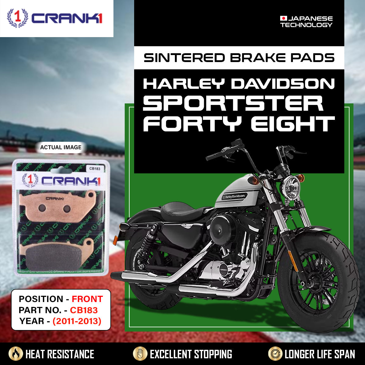 Crank1 Sintered Brake Pads For Harley Davidson Sportster Forty Eight (2011-2013) - Front - CB183