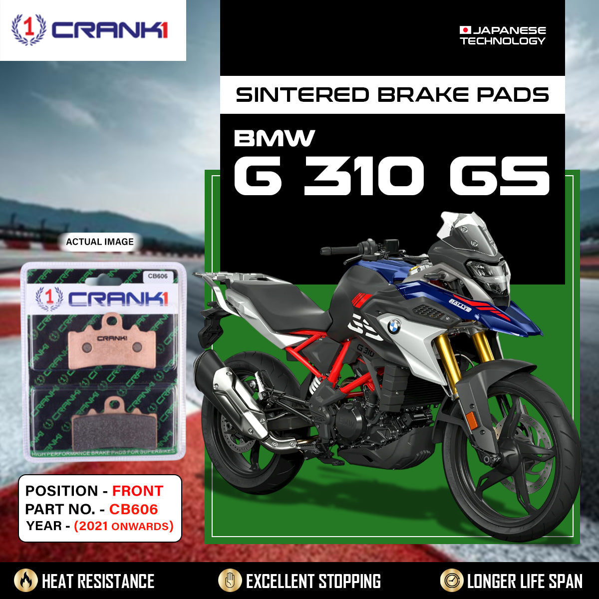 Crank1 Sintered Brake Pads For BMW G 310 GS (2021 Onwards) - Front - CB606