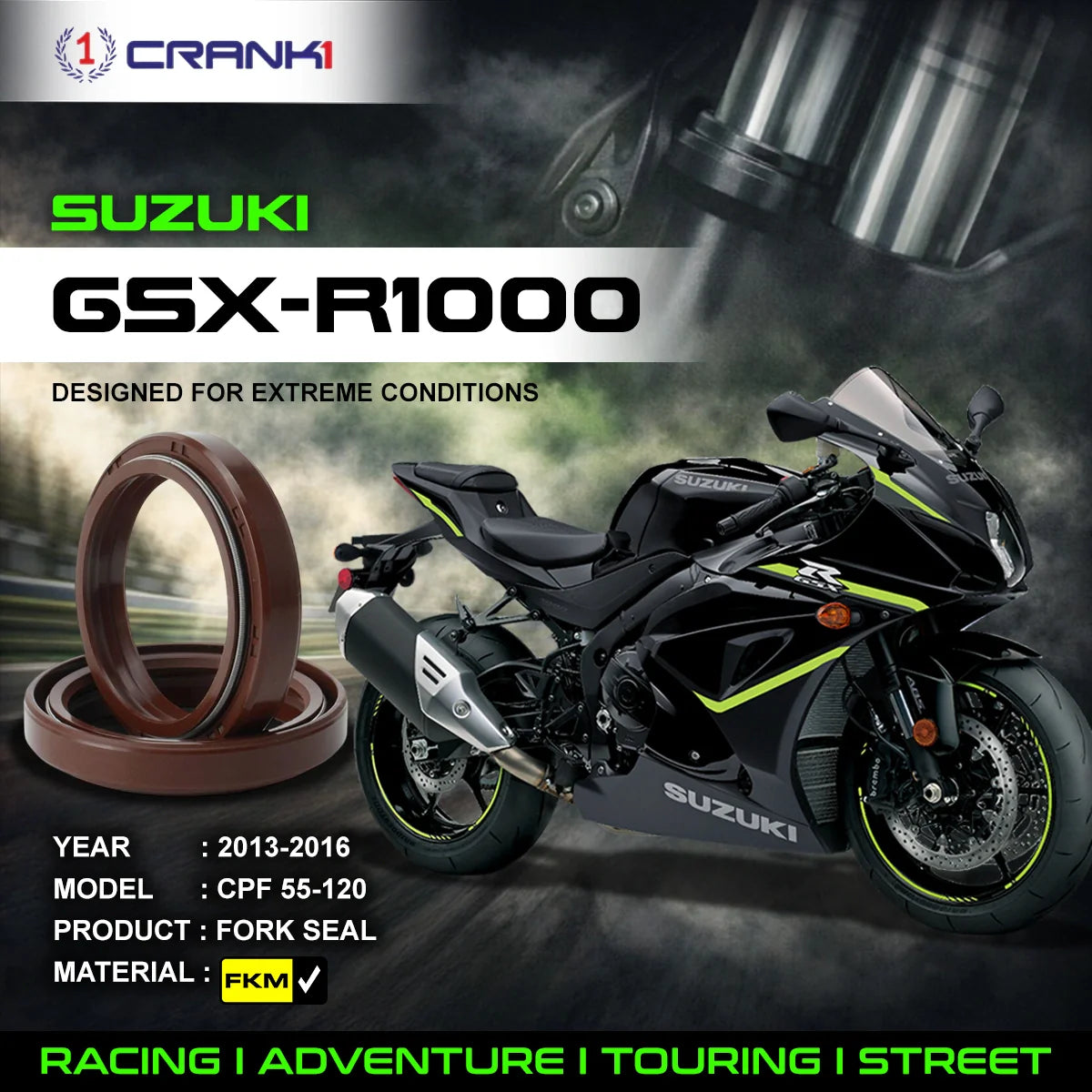 Crank1 Fork Oil Seals Pair For Suzuki GSX-R1000 (2013-2016) - CPF55-120