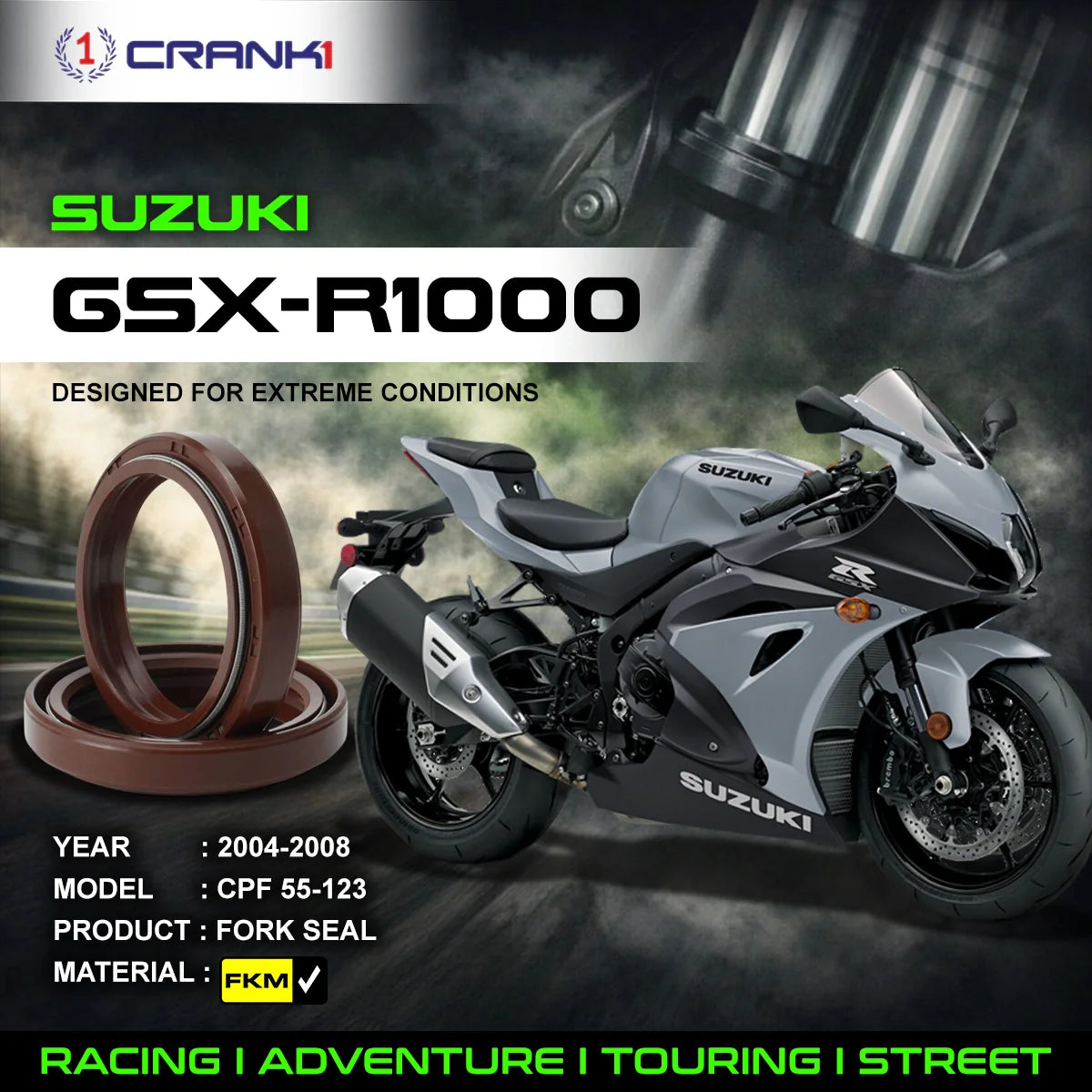 Crank1 Fork Oil Seals Pair For Suzuki GSX-R1000 (2004-2008) - CPF55-123