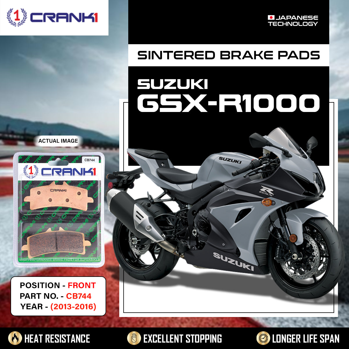 Crank1 Sintered Brake Pads For Suzuki GSX-R1000 (2013-2016) - Front - CB744 - 2 Sets