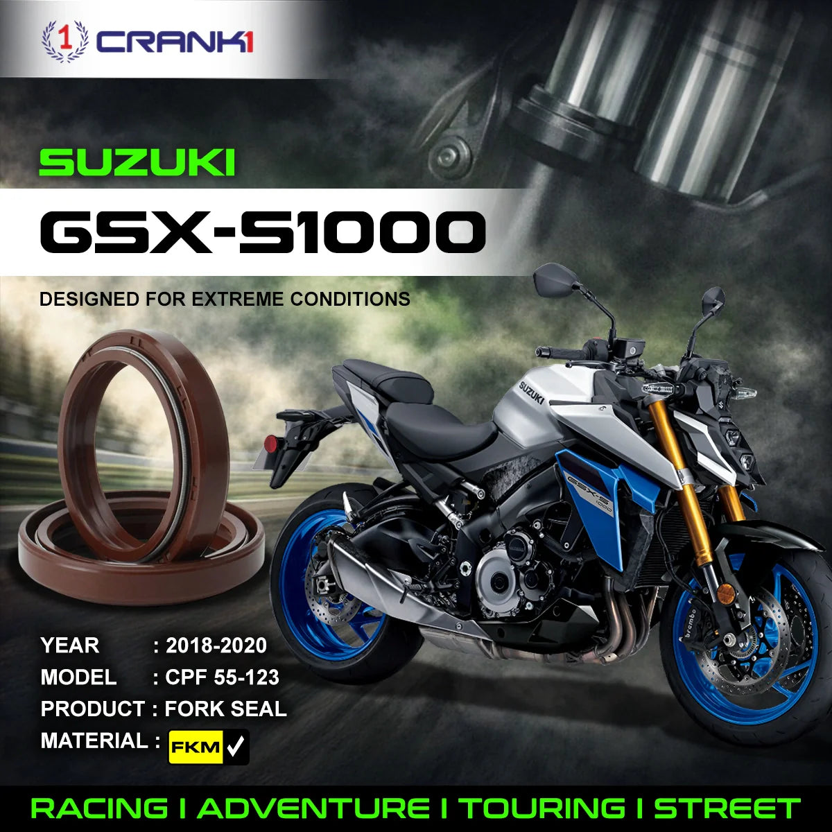 Crank1 Fork Oil Seals Pair For Suzuki GSX-S1000 (2018-2020) - CPF55-123
