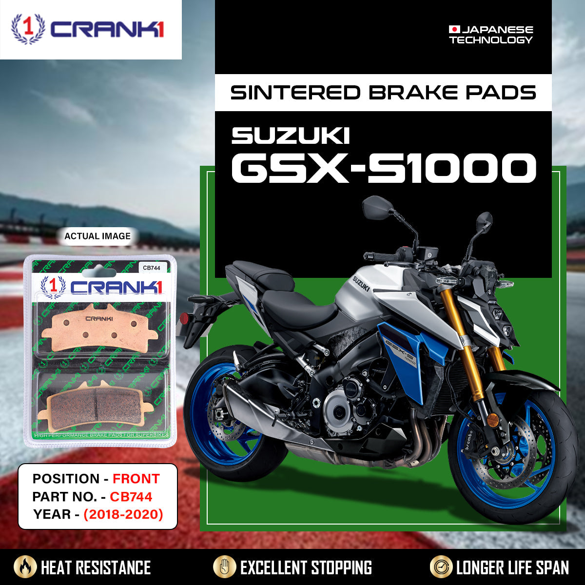 Crank1 Sintered Brake Pads For Suzuki GSX-S1000 (2018-2020) - Front - CB744 - 2 Sets