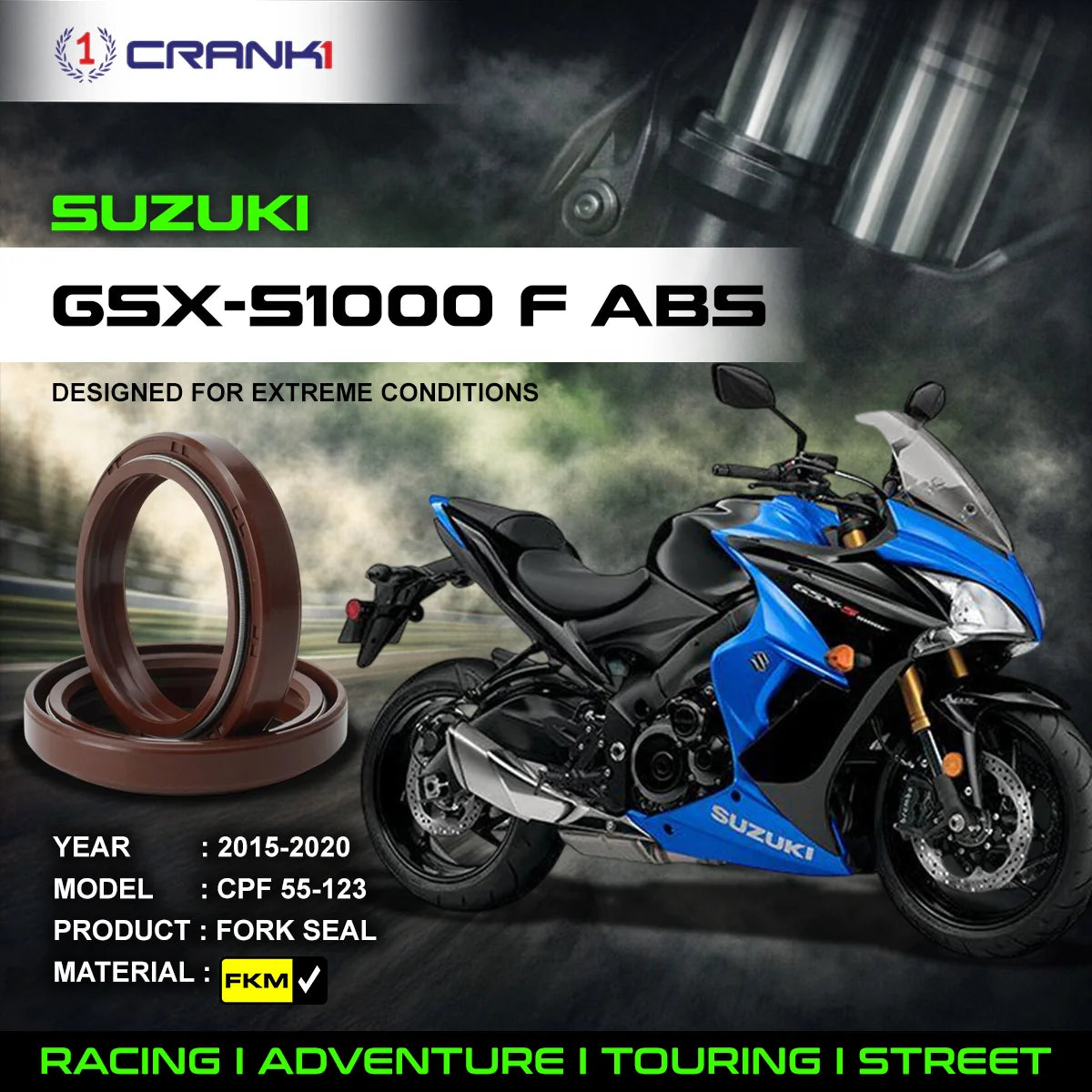 Crank1 Fork Oil Seals Pair For Suzuki GSX-S1000F ABS (2015-2020) - CPF55-123
