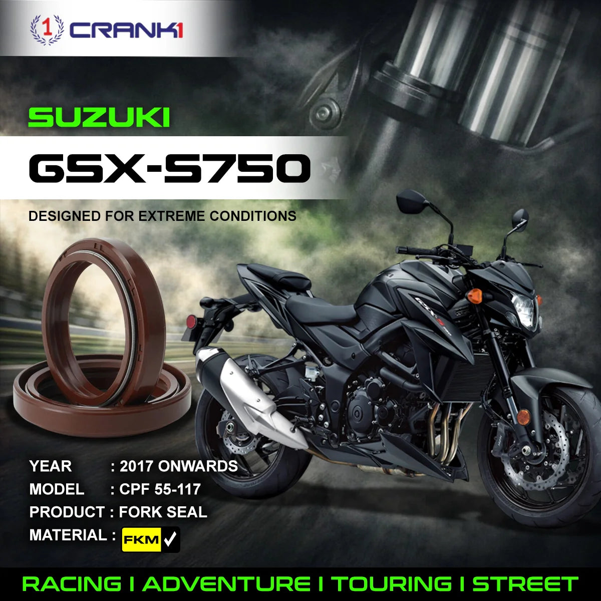Crank1 Fork Oil Seals Pair For Suzuki GSX-S750 (2017 Onwards) - CPF55-117
