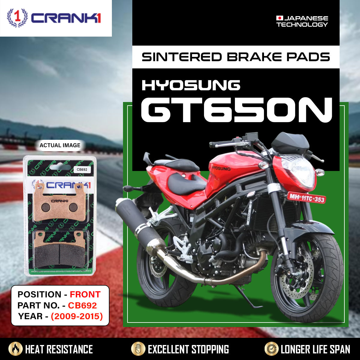 Crank1 Sintered Brake Pads For Hyosung GT650N (2009-2015)- Front - CB692 - 2 Sets