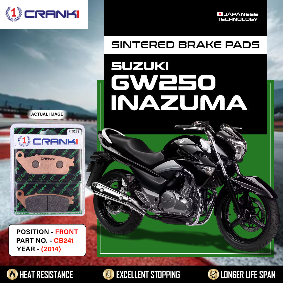 Crank1 Sintered Brake Pads For Suzuki GW250 Inazuma (2014) - Front - CB241