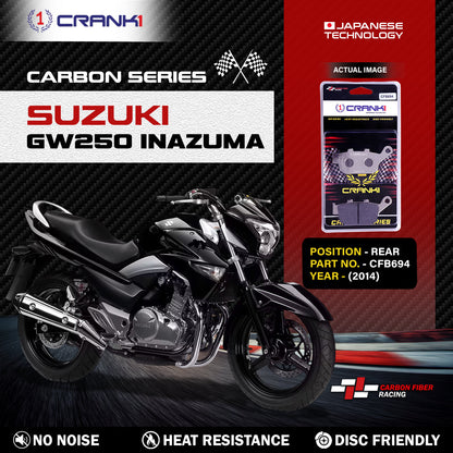 Crank1 Carbon Brake Pads For Suzuki GW250 Inazuma (2014) - Rear - CFB694