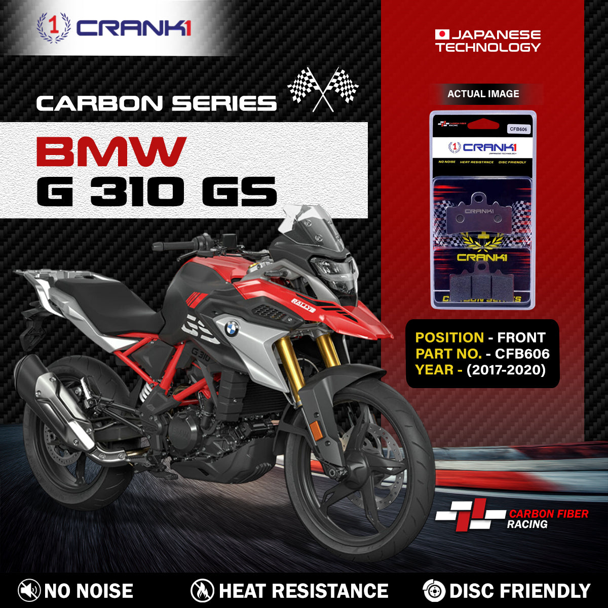 Crank1 Carbon Brake Pads For BMW G 310 GS (2017-2020) - Front - CFB606