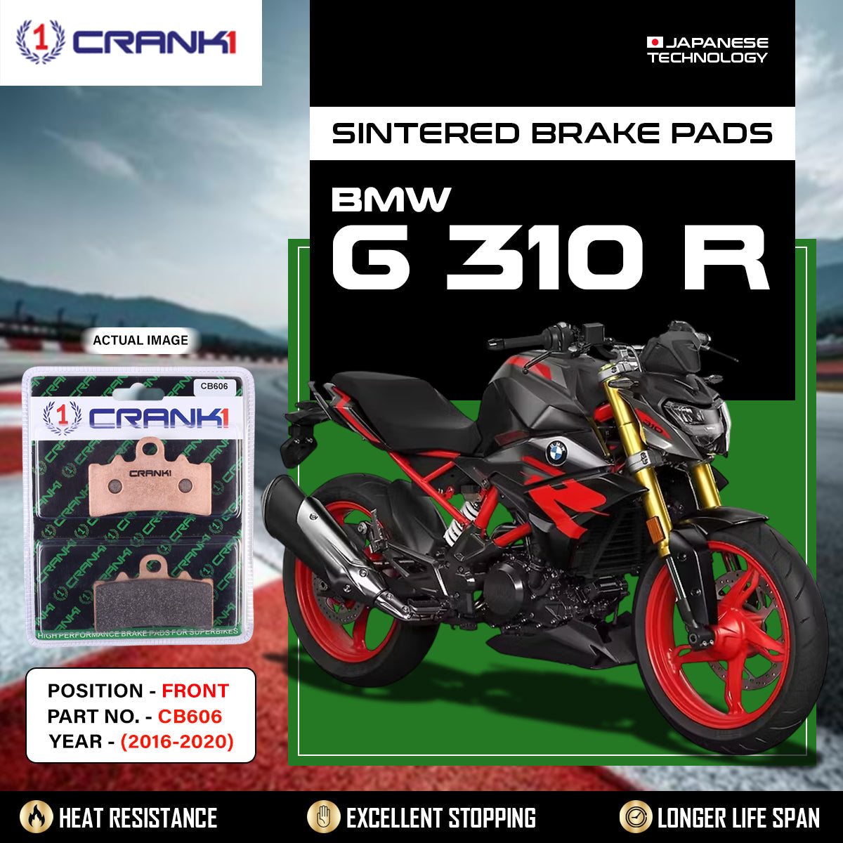 Crank1 Sintered Brake Pads For BMW G 310 R (2016-2020) - Front - CB606