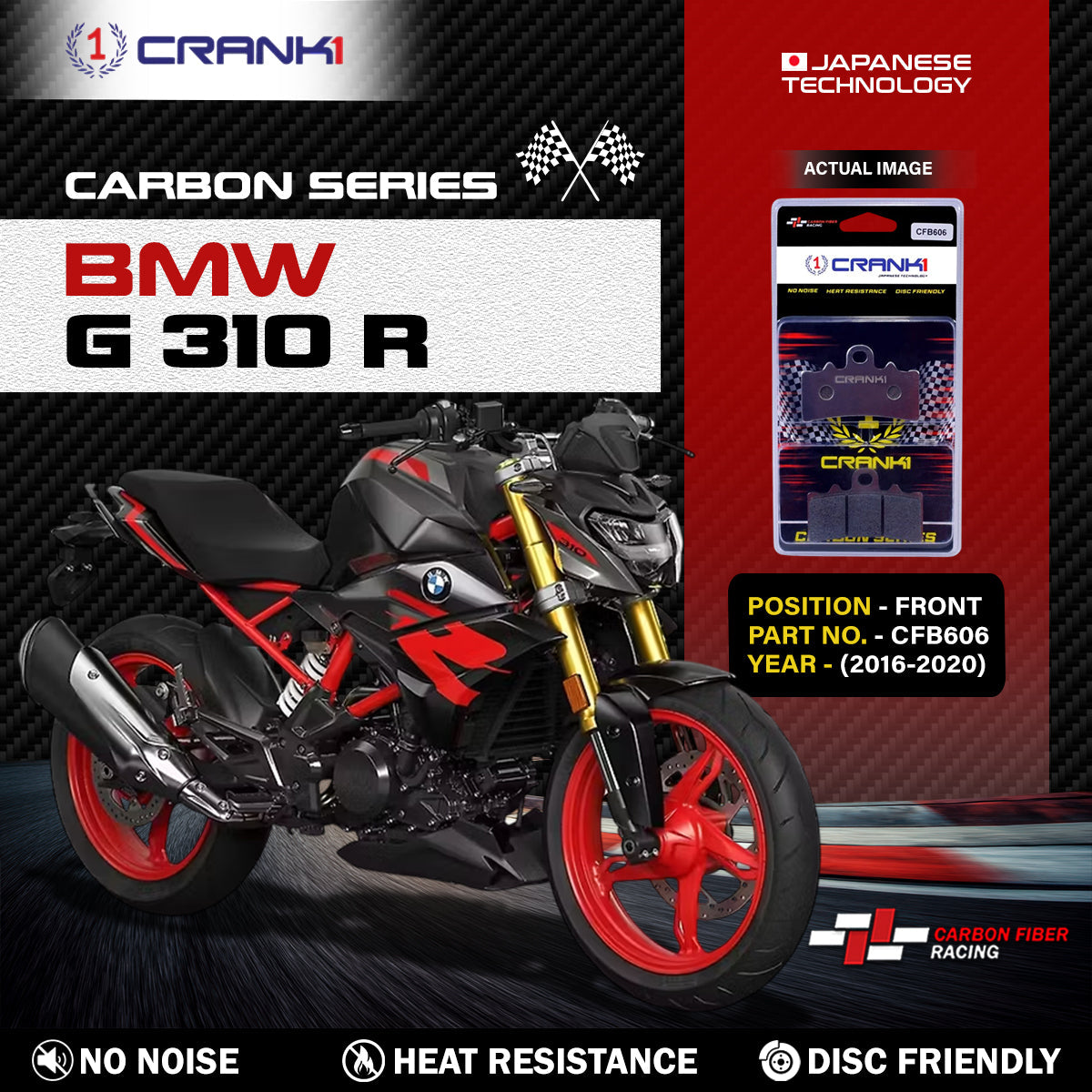 Crank1 Carbon Brake Pads For BMW G 310 R (2016-2020) - Front - CFB606