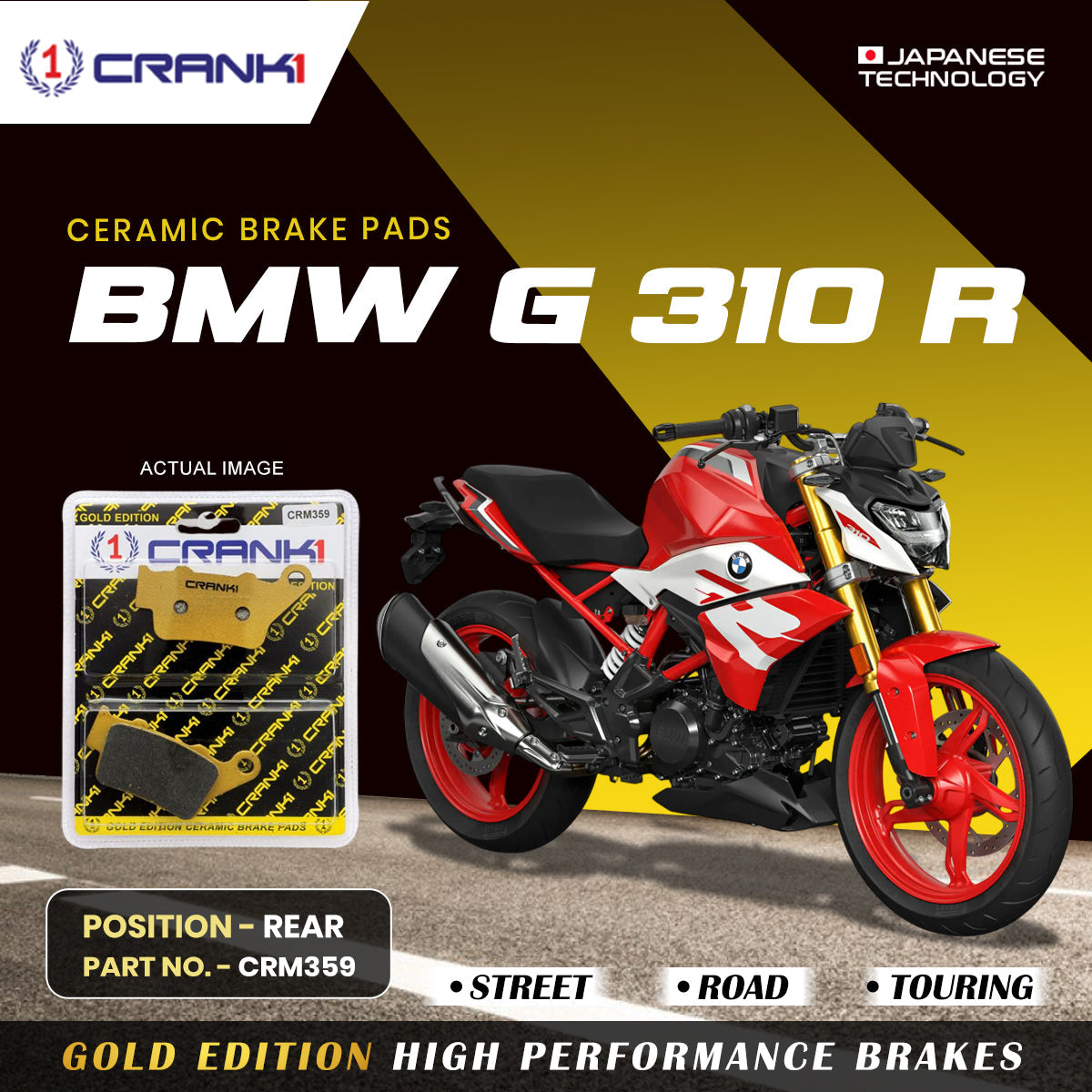 Crank1 Ceramic Brake Pads For BMW G 310 R - Rear - CRM359