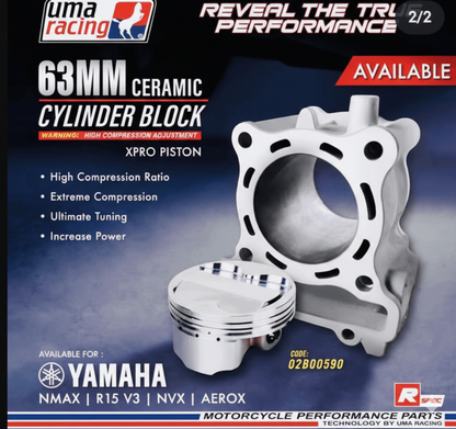 UMA Racing X PRO Piston Cylinder Block for Yamaha Aerox 155/ MT/ R15 V3/ V4 63MM - 02B00590