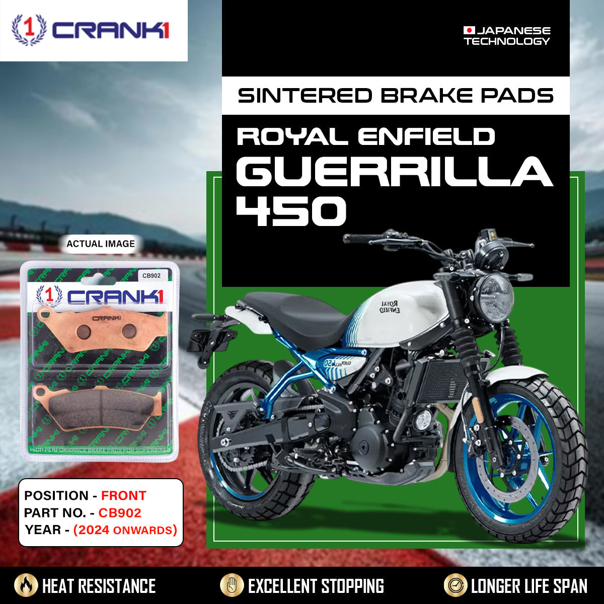 Crank1 Sintered Brake Pads For Royal Enfield Guerrilla 450 (2024 Onwards) - Front - CB902