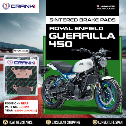 Crank1 Sintered Brake Pads For Royal Enfield Guerrilla 450 (2024 Onwards) - Rear - CB312